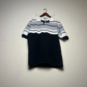 Y2K Vibes White Grey Polo Shirt Short Sleeve Men XL Black Streetwear Indie Prep